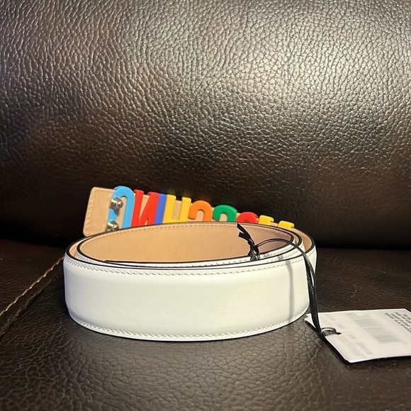 SALE!! Moschino multicolor rainbow letter logo buckle leather belt NWT - Picture 5 of 6